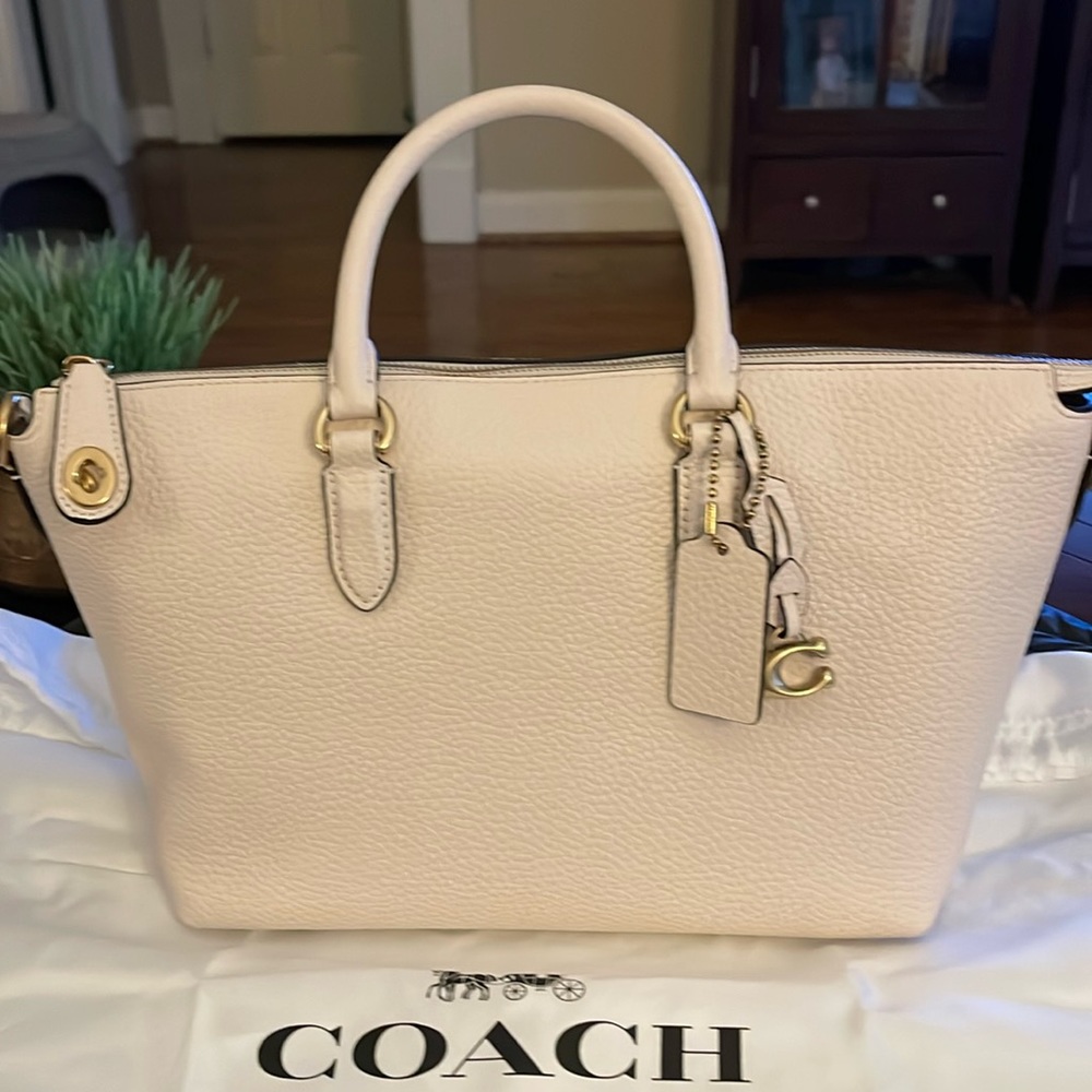 NWT COACH Cara Pebble Leather Satchel Bag in Chalk